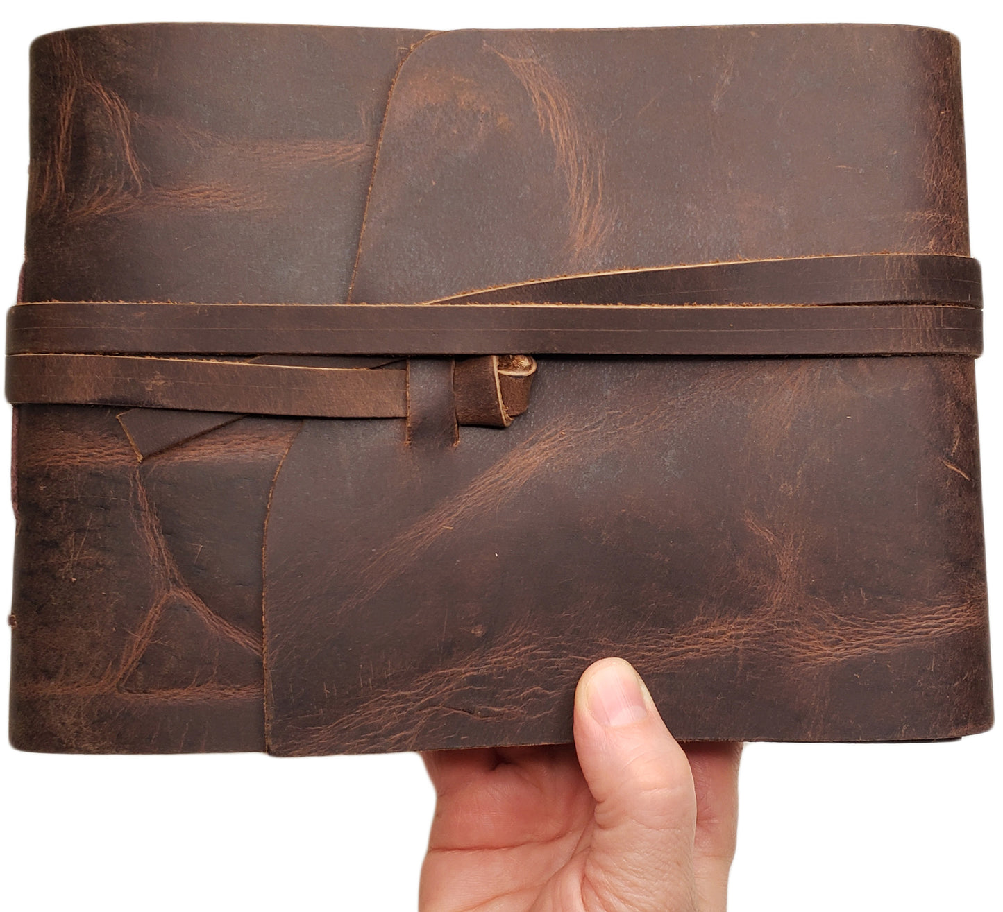 Small Vintage Leather Photo Album with Black Pages - Holds 50 4x6 or 5x7 Photos - 6x8"