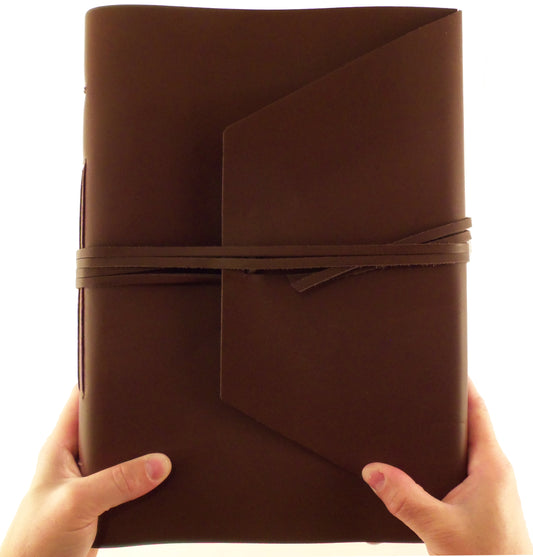 Large Genuine Leather Expedition Journal / Sketchbook with Gift Box - 380 Pages - 9" x 12" - Rustic Ridge Leather