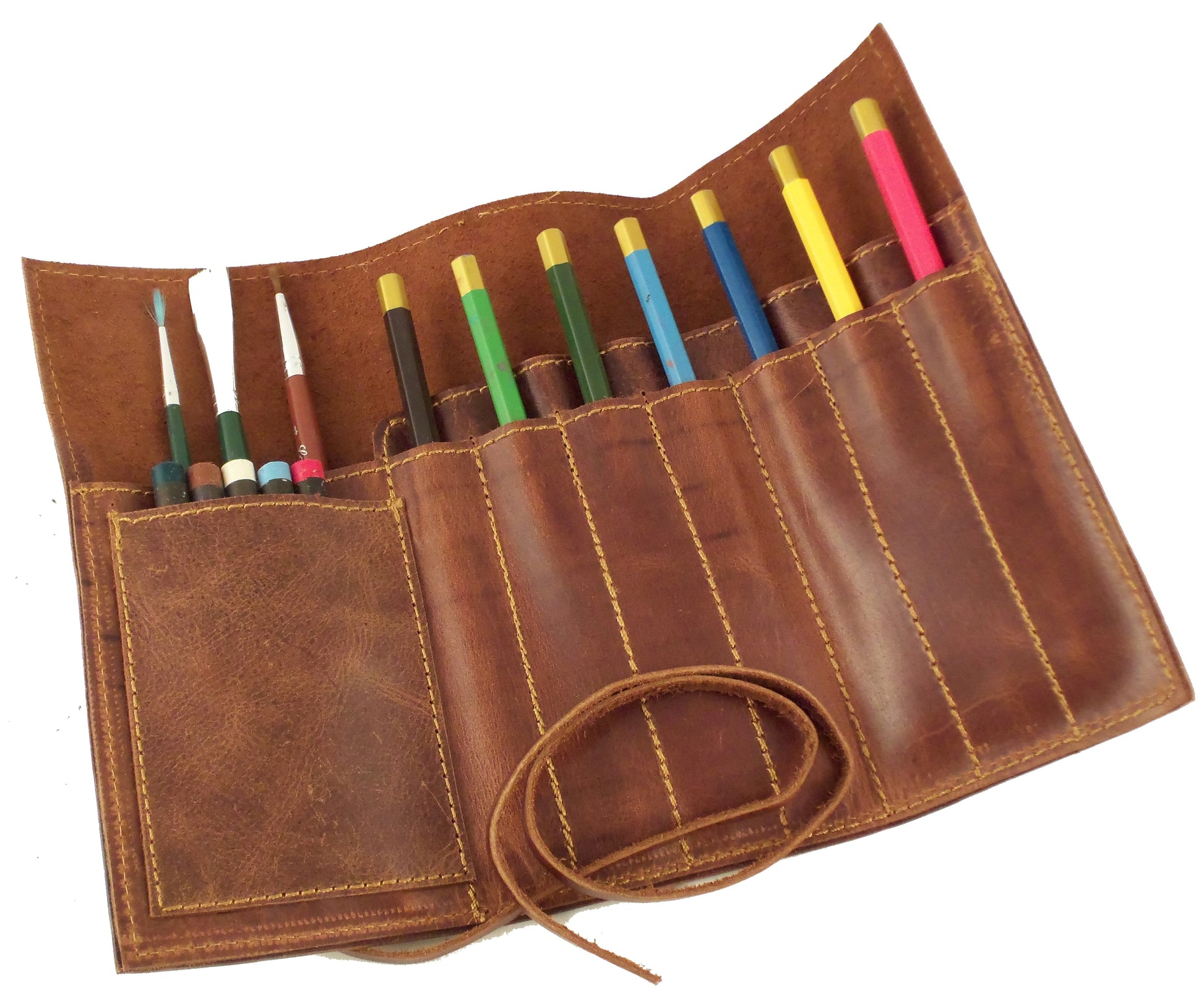 Handmade Genuine Leather Pen Pouch Vintage Roll-up Pencil Case Bag